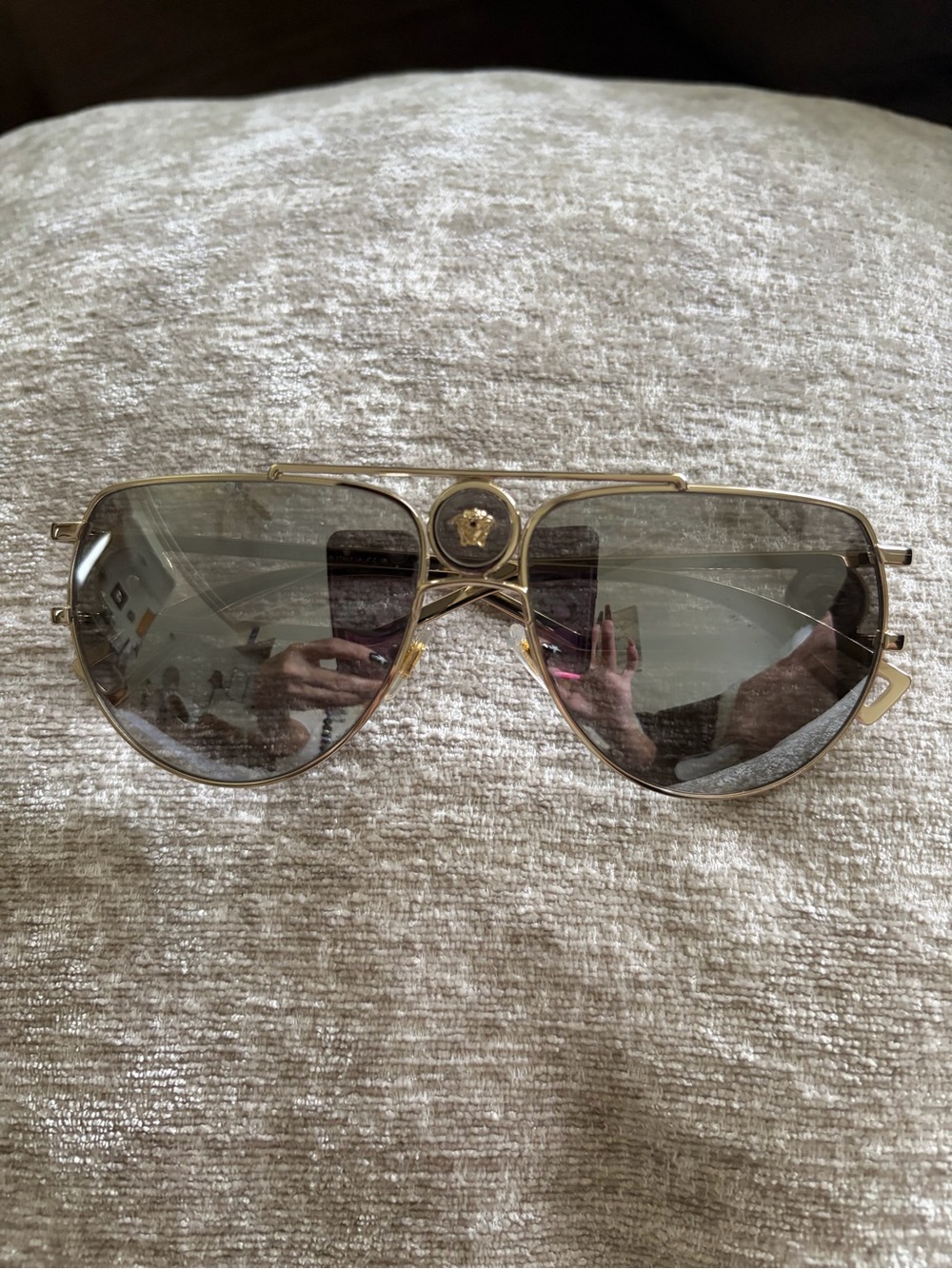 Versace Unisex Gold Frame Aviator Sunglasses with Grey Lenses